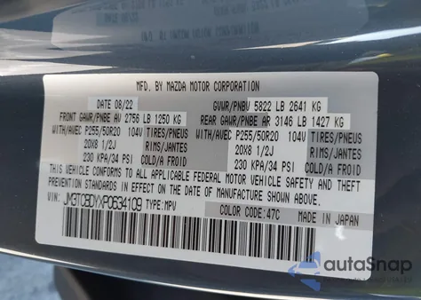 2023 Mazda Cx-9 Carbon Edition from USA, damaged, VIN JM3TCBDYXP0634109